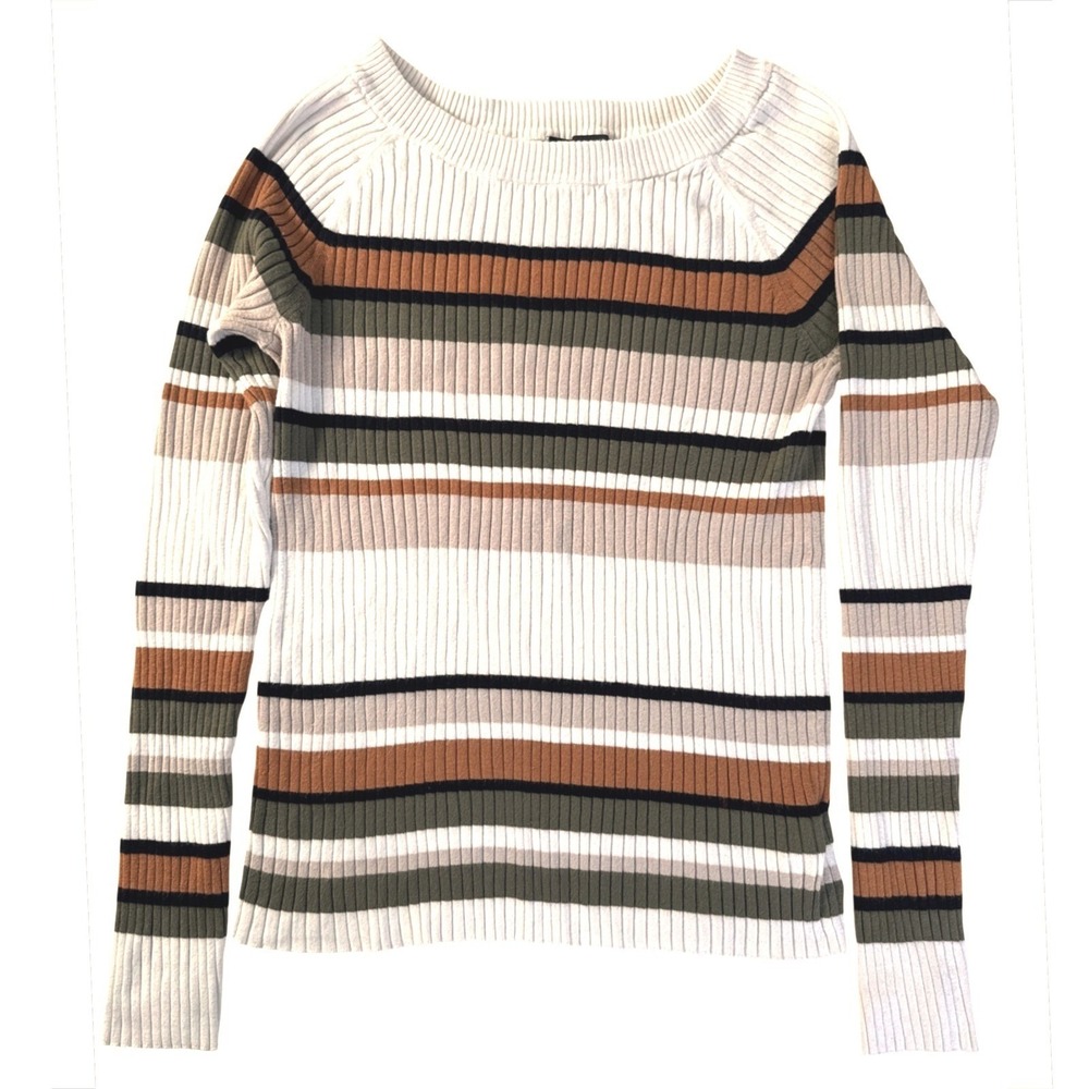 EXPRESS Women's Striped Ribbed Boat Neck Long Sleeve Sweater Top L Casual Career - Picture 10 of 10
